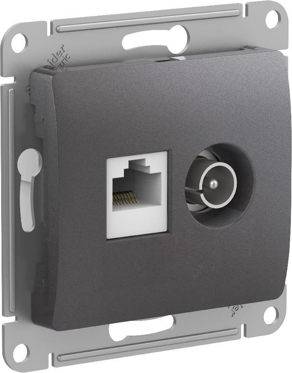 Glossa Графит Розетка TV Systeme Electric Glossa Графит двойная + компьютерная RJ45, кат. 5Е GSL001389