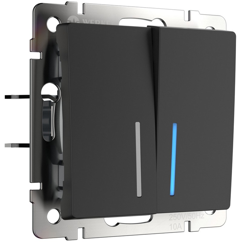 Werkel Черный матовый механизмы Выключатель Werkel двухклавишный с подсветкой черный матовый W1120108