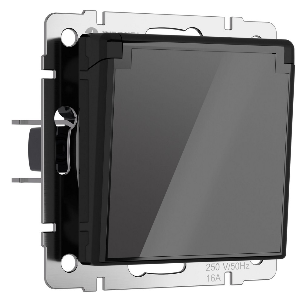 Werkel Черный акрил Розетка Werkel влагозащ. с зазем. с защит. крышкой и шторками (черный акрил) W11712480