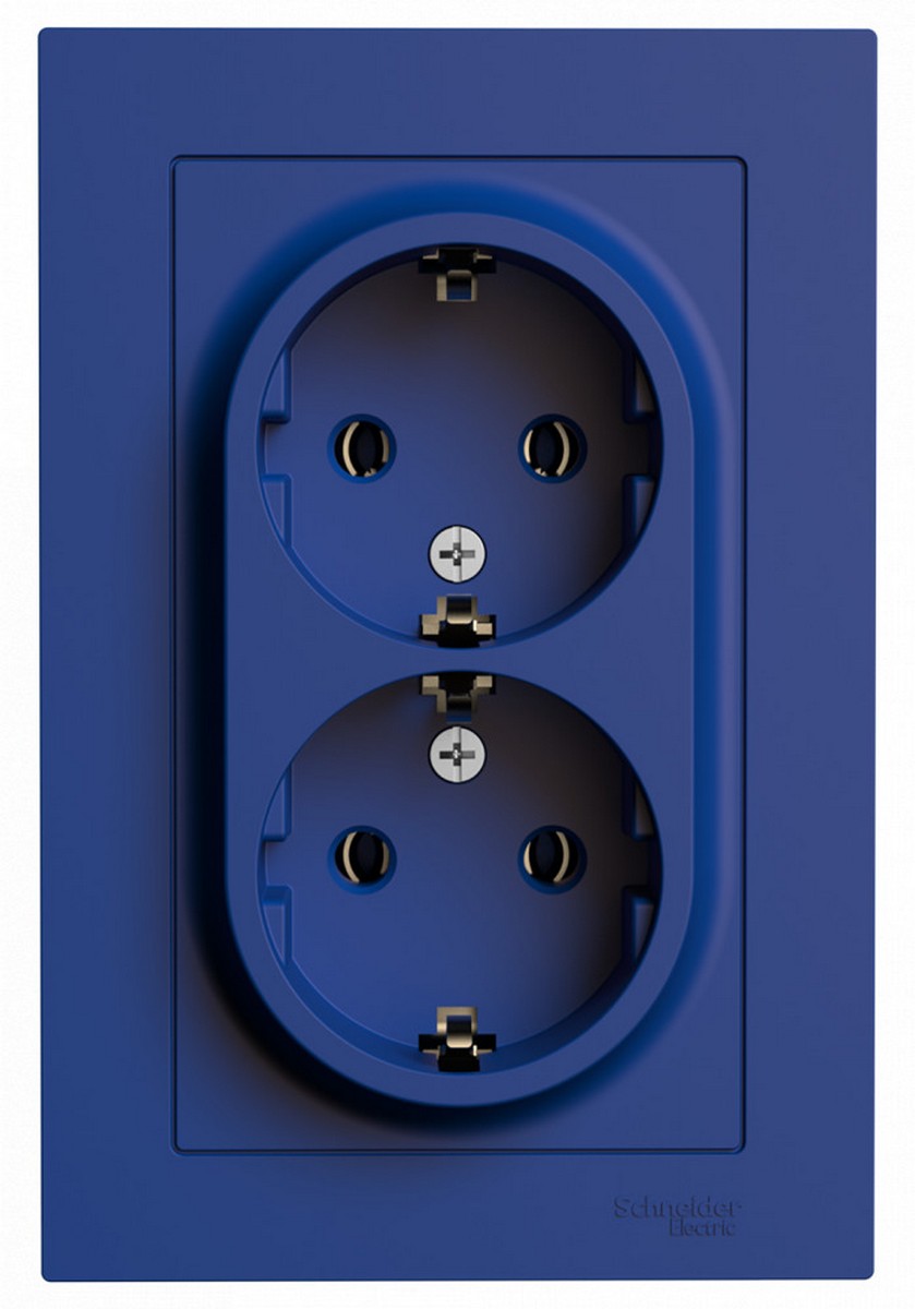 AtlasDesign Аквамарин Розетка Systeme Electric AtlasDesign Аквамарин двойная с/з 16А в сборе ATN001124