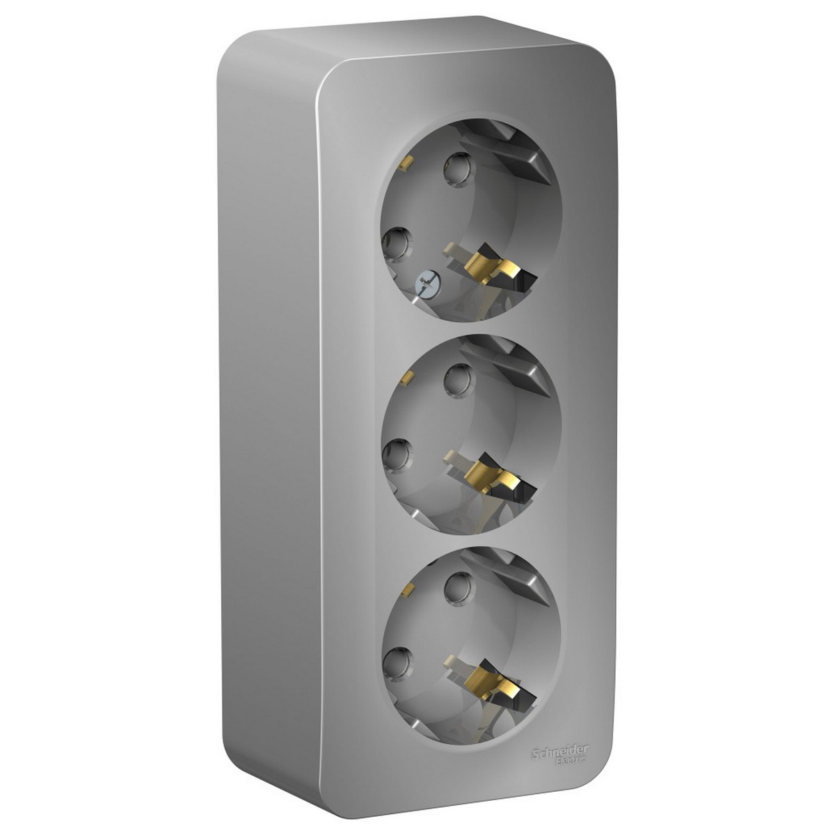 Blanca алюминий розетки и выключатели Розетка SE Blanca 3-ая Алюминий наружный с/з без шторок изолир. пластина BLNRA010313