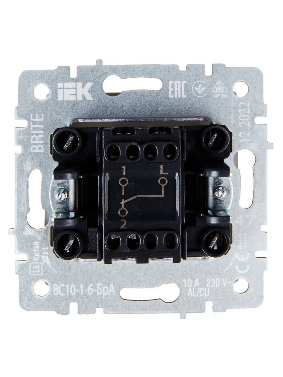 IEK Brite Алюминий Выключатель IEK BRITE 1-клавишный проходной 10А ВС10-1-6-БрА алюминий BR-V12-0-10-K47