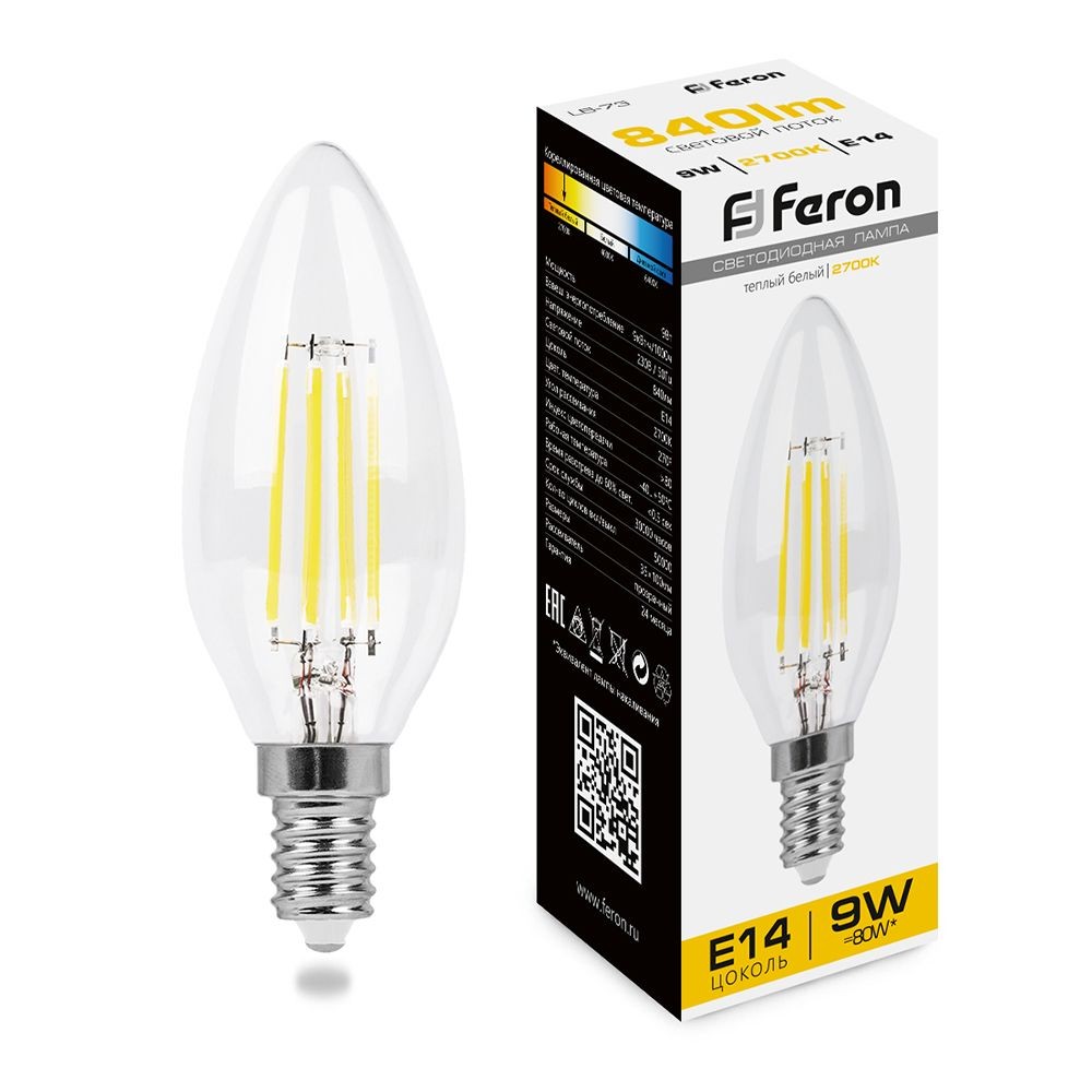 E14 Лампа светодиодная Feron LB-73 Свеча E14 9W 2700K 25956 