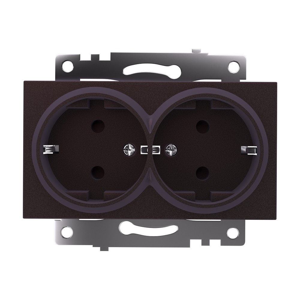 Катрин - Розетки и выключатели Stekker Розетка 2-местная с/з STEKKER GLS16-7114-04 250V 16А с защ. шторкой Катрин шоколад 49030