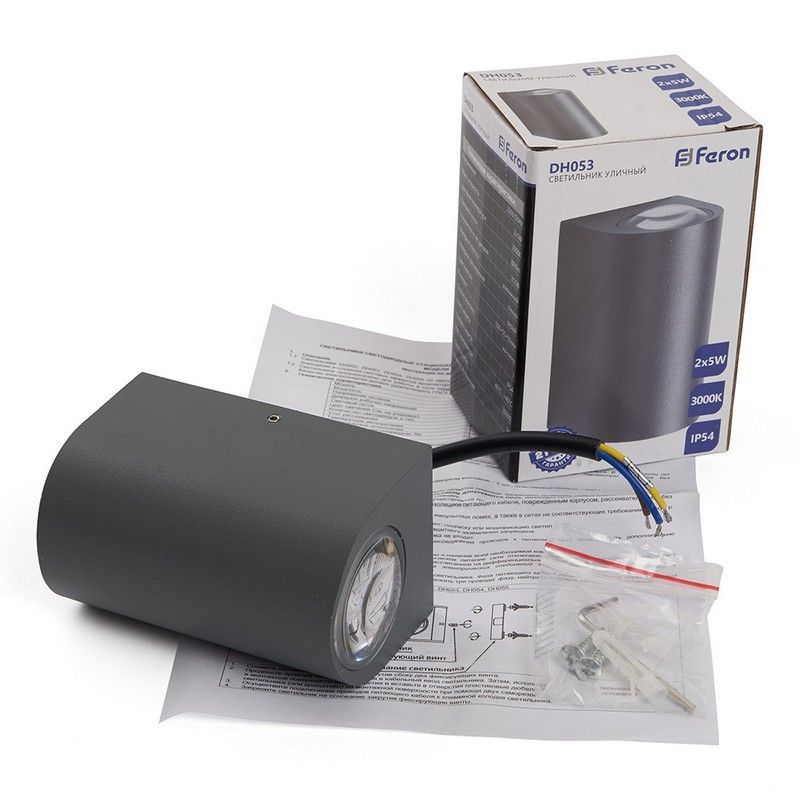 Уличные настенные светильники Светильник уличный светодиодный Feron DH053 2*5W 800Lm 3000K серый 48481 