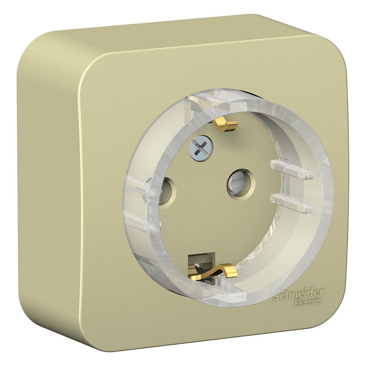 Blanca бежевые розетки и выключатели Розетка SE Blanca с/з Бежевый наружный со шторками (Компакт) изолир. пластина BLNRA111117