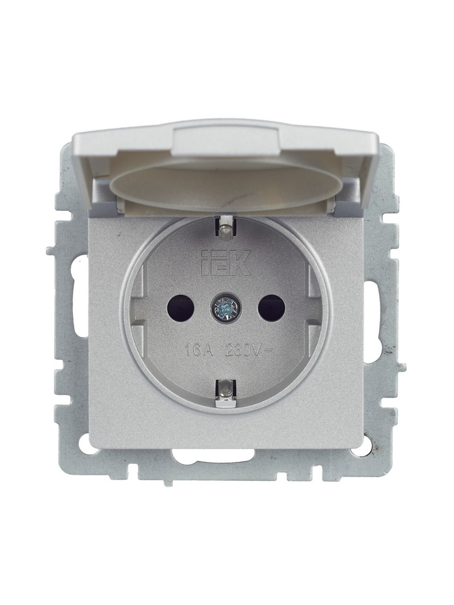 IEK Brite Алюминий Розетка IEK BRITE с/з с шторками и крышкой 16А IP44 РСбш10-3-44-БрА алюминий BR-R16-16-44-K47