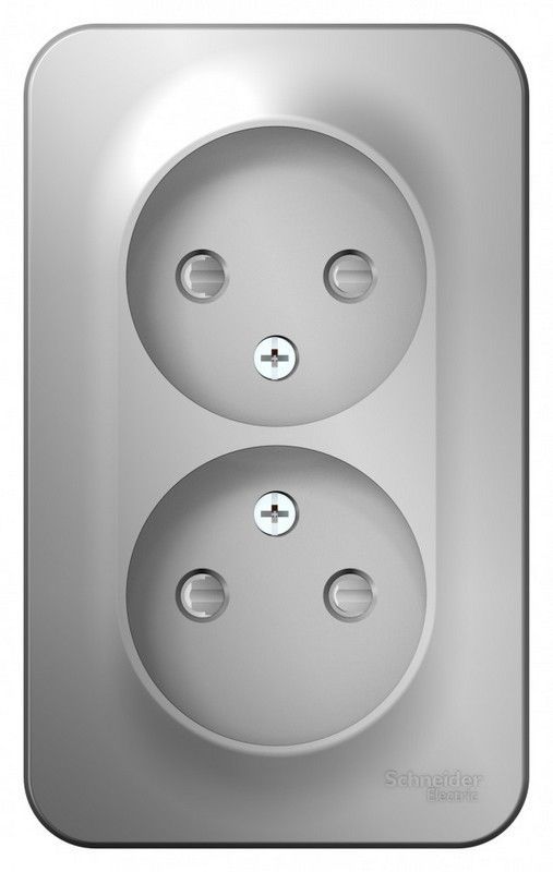 Blanca алюминий розетки и выключатели Розетка SE Blanca 2-ая Алюминий наружный б/з со шторками изолир. пластина BLNRA001213