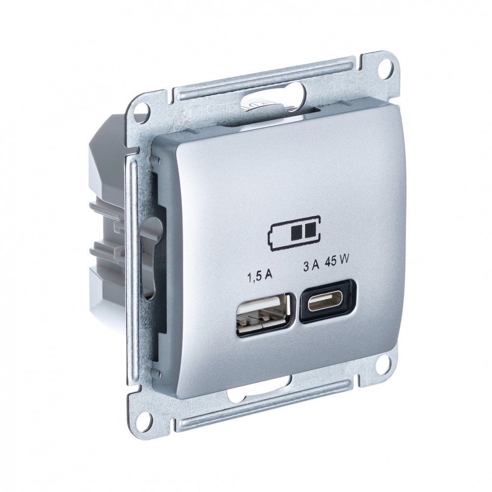 Glossa Алюминий Розетка USB Systeme Electric Glossa Алюминий A + тип-C 45W высокоскор.заряд. QC, PD, мех. GSL000329