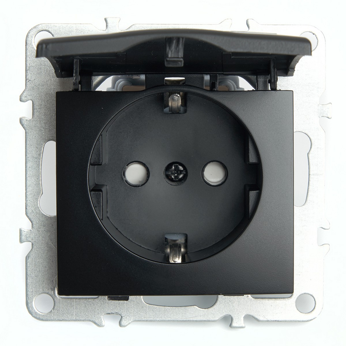 Эрна - Розетки и выключатели Stekker Розетка 1-местная с/з с крышкой STEKKER PST16-9112-03 16А с защ. шторкой Эрна черный 49156