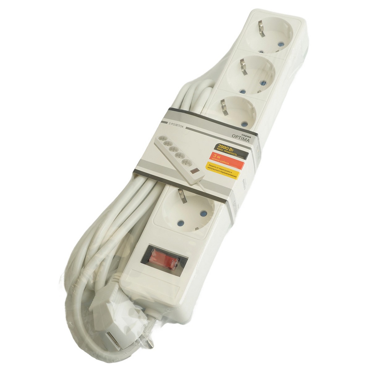 Колодки и удлинители, тройники Сетевой фильтр 5-местный с/з STEKKER HM20-51-03 3x1мм2 3 м серия Optima белый 50093 