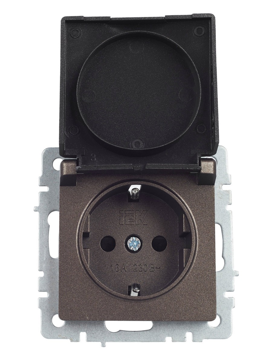 IEK Brite Бронза Розетка IEK BRITE с/з с шторками и крышкой 16А IP44 РСбш10-3-44-БрТБ темная бронза BR-R16-16-44-K45
