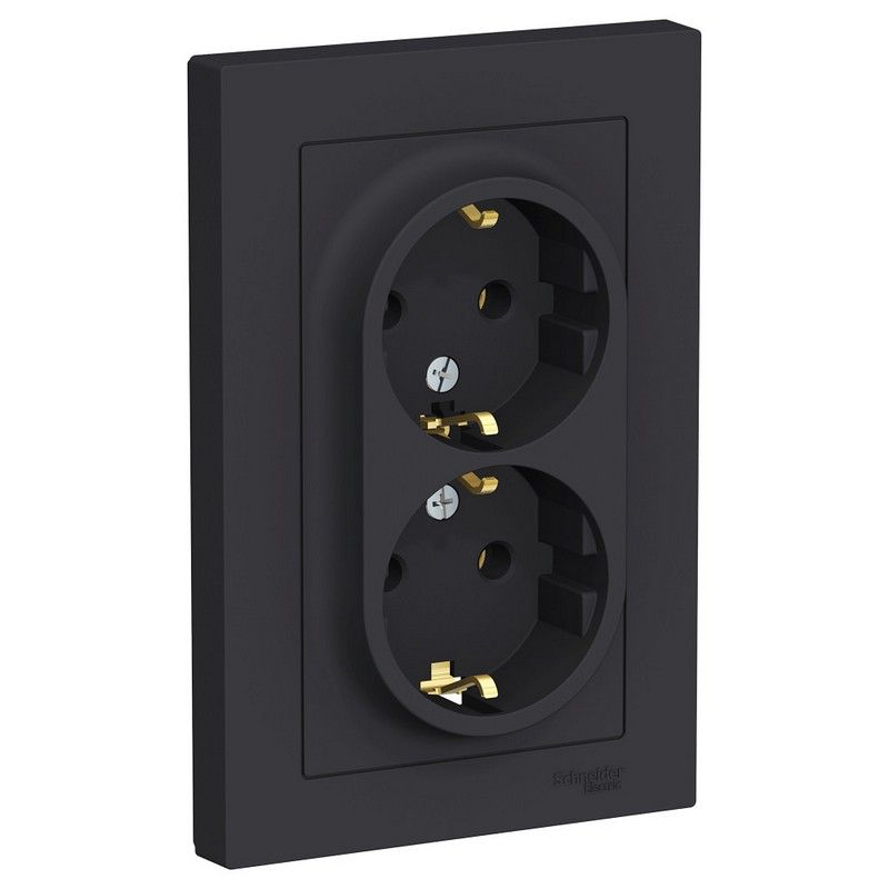 AtlasDesign Карбон Розетка Systeme Electric AtlasDesign Карбон с/з двойная, 16А, в сборе ATN001024