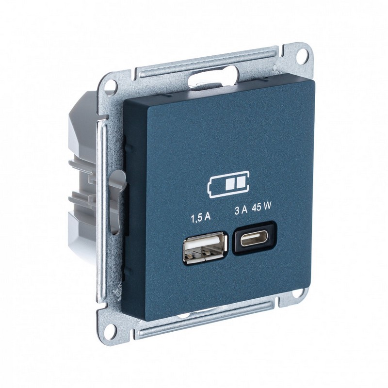 AtlasDesign Изумруд USB Systeme Electric AtlasDesign Изумруд Розетка A + 45W высокоскор.заряд. QC,PD, мех. ATN000829