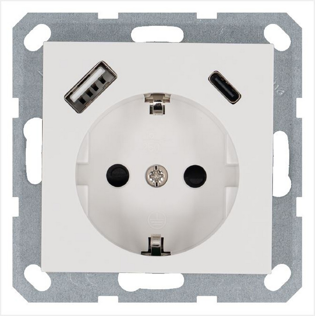 JASMART G - розетки и выключатели Розетка JASMART SCHUKO с USB A+C с защитными шторками 25W Белый глянцевый G5501USB-25W