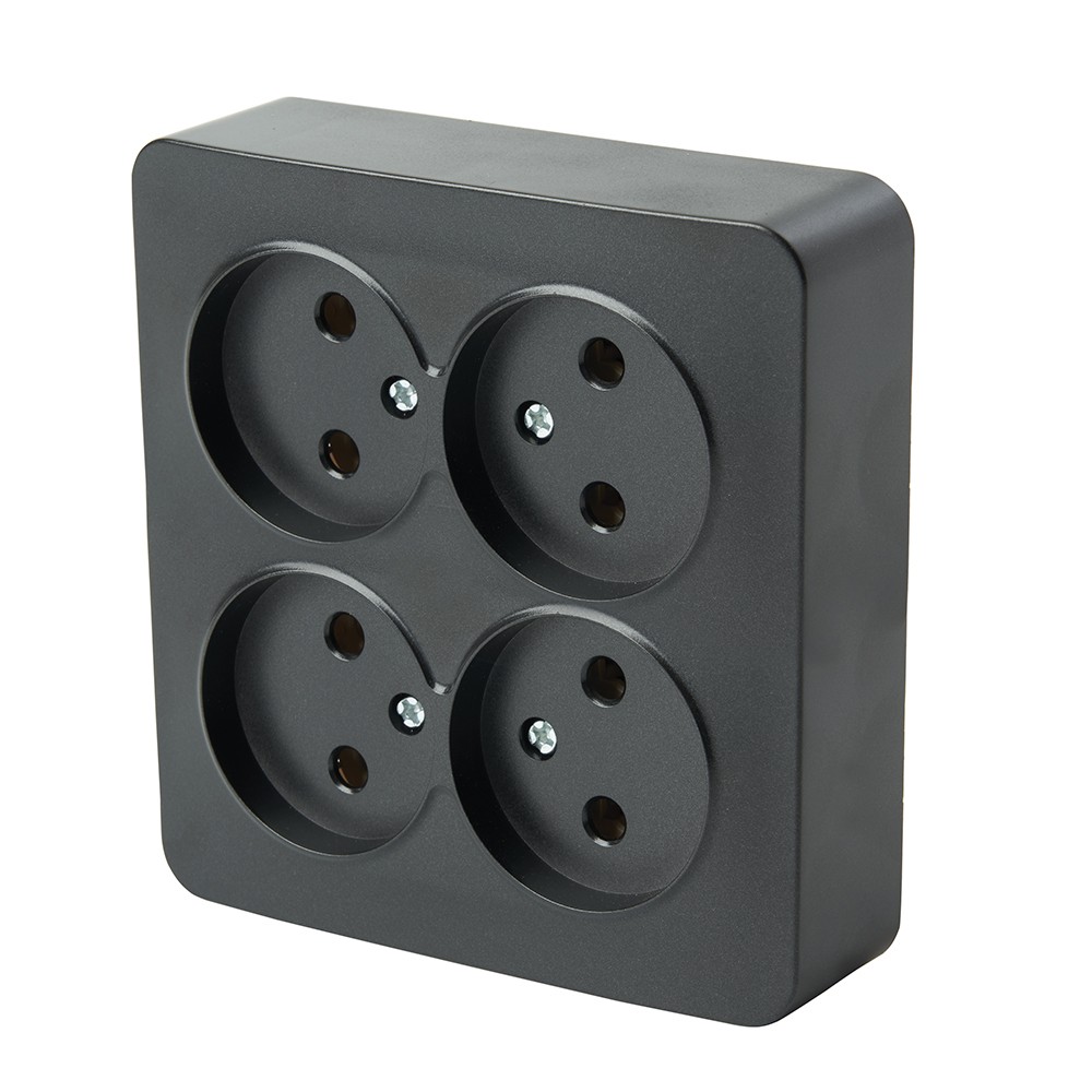 Накладные розетки и выключатели Stekker Розетка 4-местная б/з квадрат STEKKER 250В София черный матовый MST10-14S-05 49508