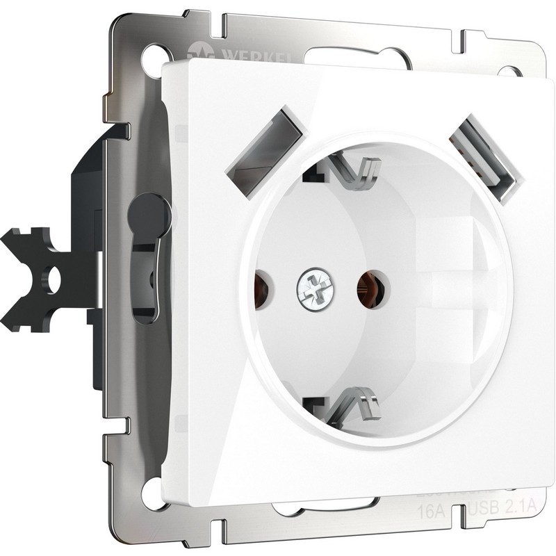 Werkel Белый механизмы Розетка с заземлением, шторками и USBх2 Werkel белая W1171501