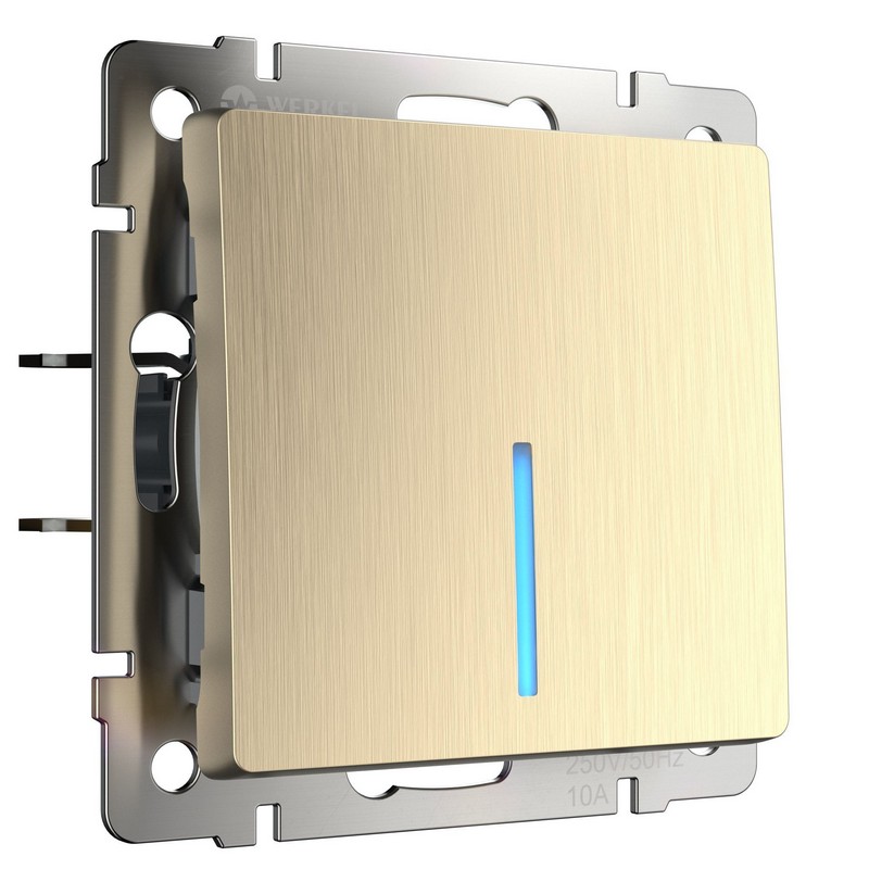 Werkel Шампань рифленный механизмы Выключатель Werkel одноклавишный  проходной с подсветкой (шампань рифленый) W1112110