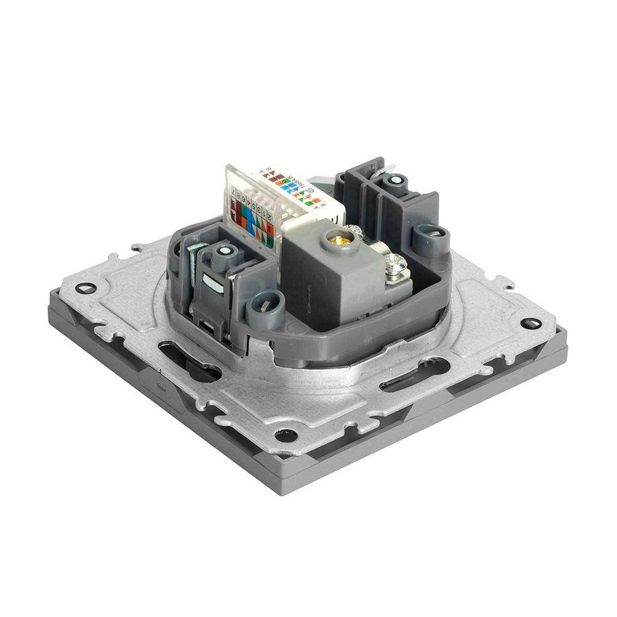 Эмили - Розетки и выключатели Stekker Розетка TV + компьютерная RJ-45 STEKKER Эмили RST00-5106-10 платиново-серый soft touch 49950