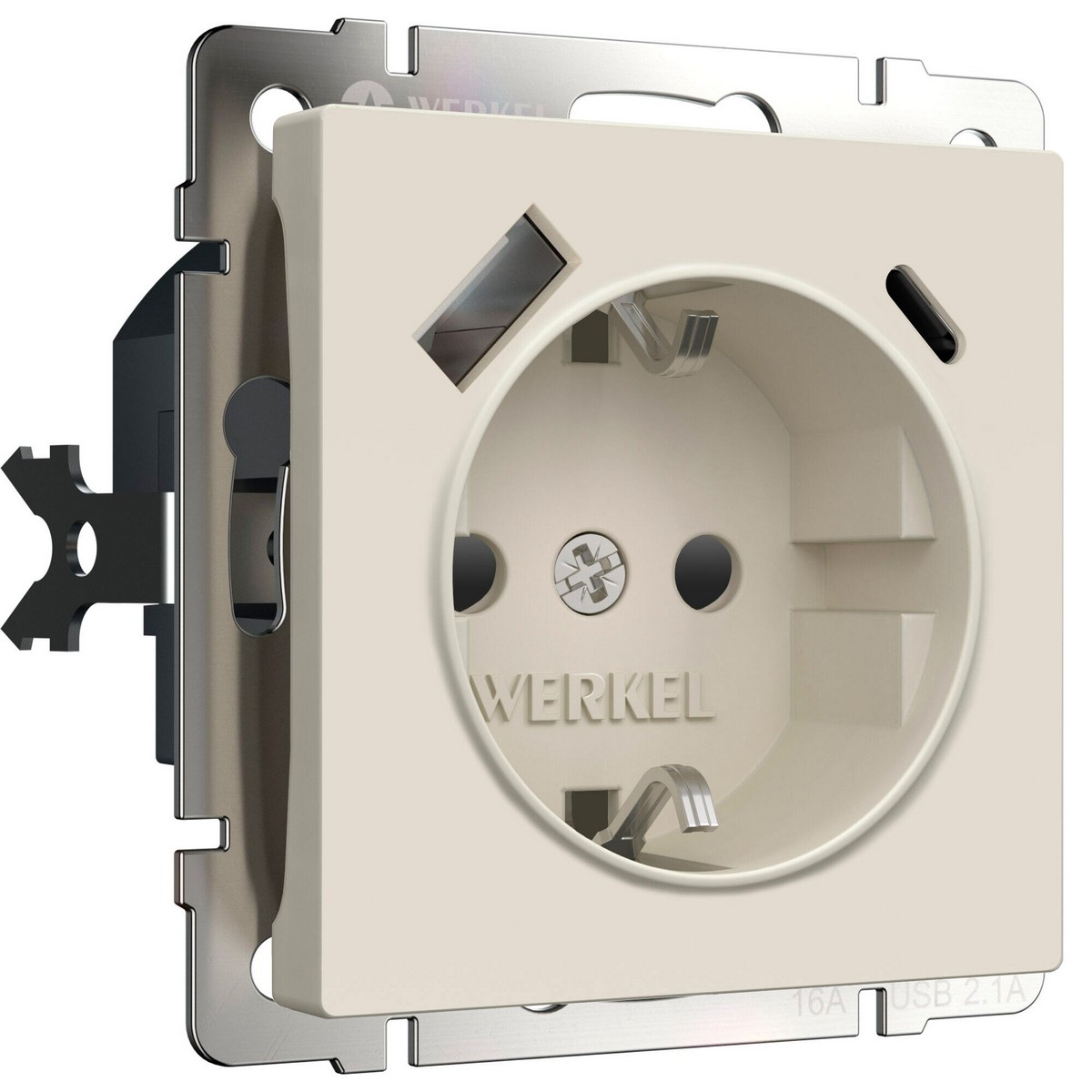 Werkel айвори матовый Розетка Werkel с заземлением, шторками и USB тип A+C (айвори матовый) W1171762