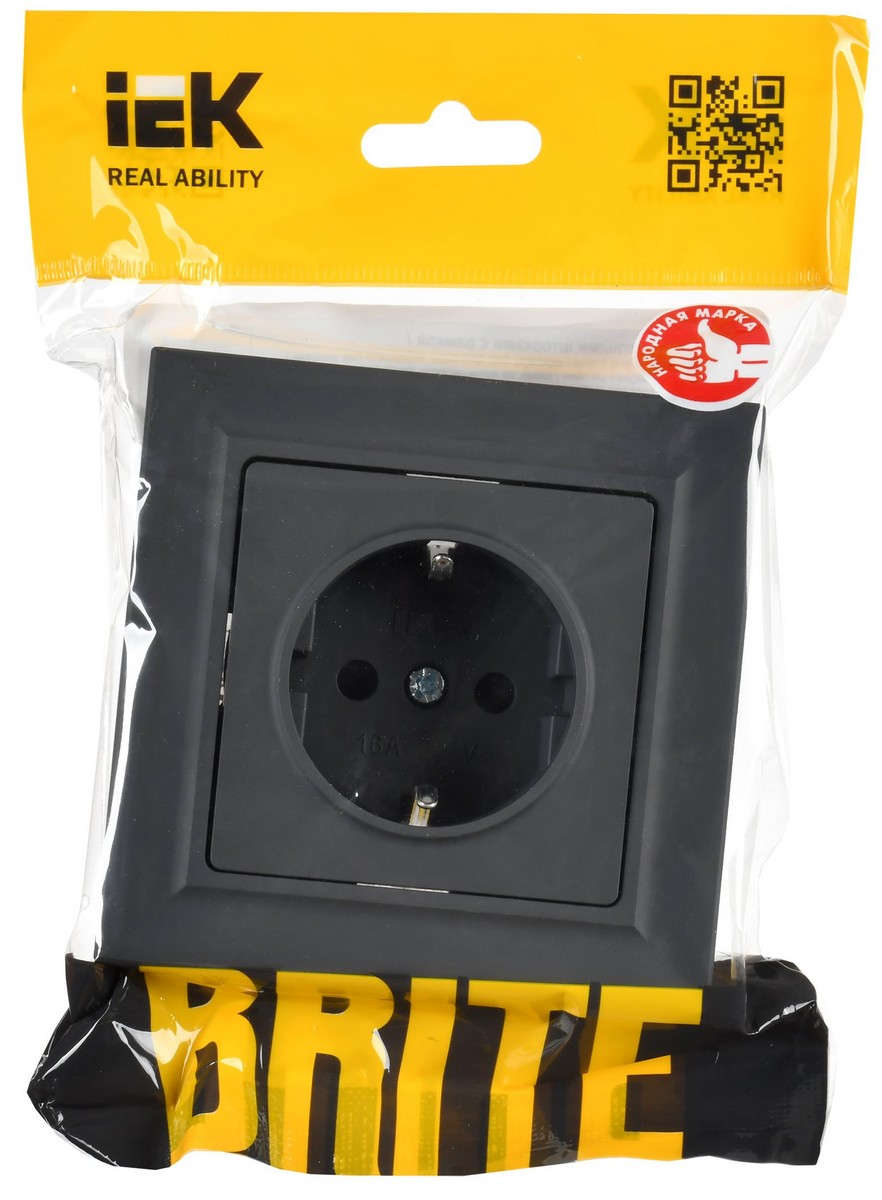 IEK Brite Графит Розетка IEK BRITE Графит с з/к/ш 16А в сборе РСР14-1-0-БрГ BR-R14-16-K53-F