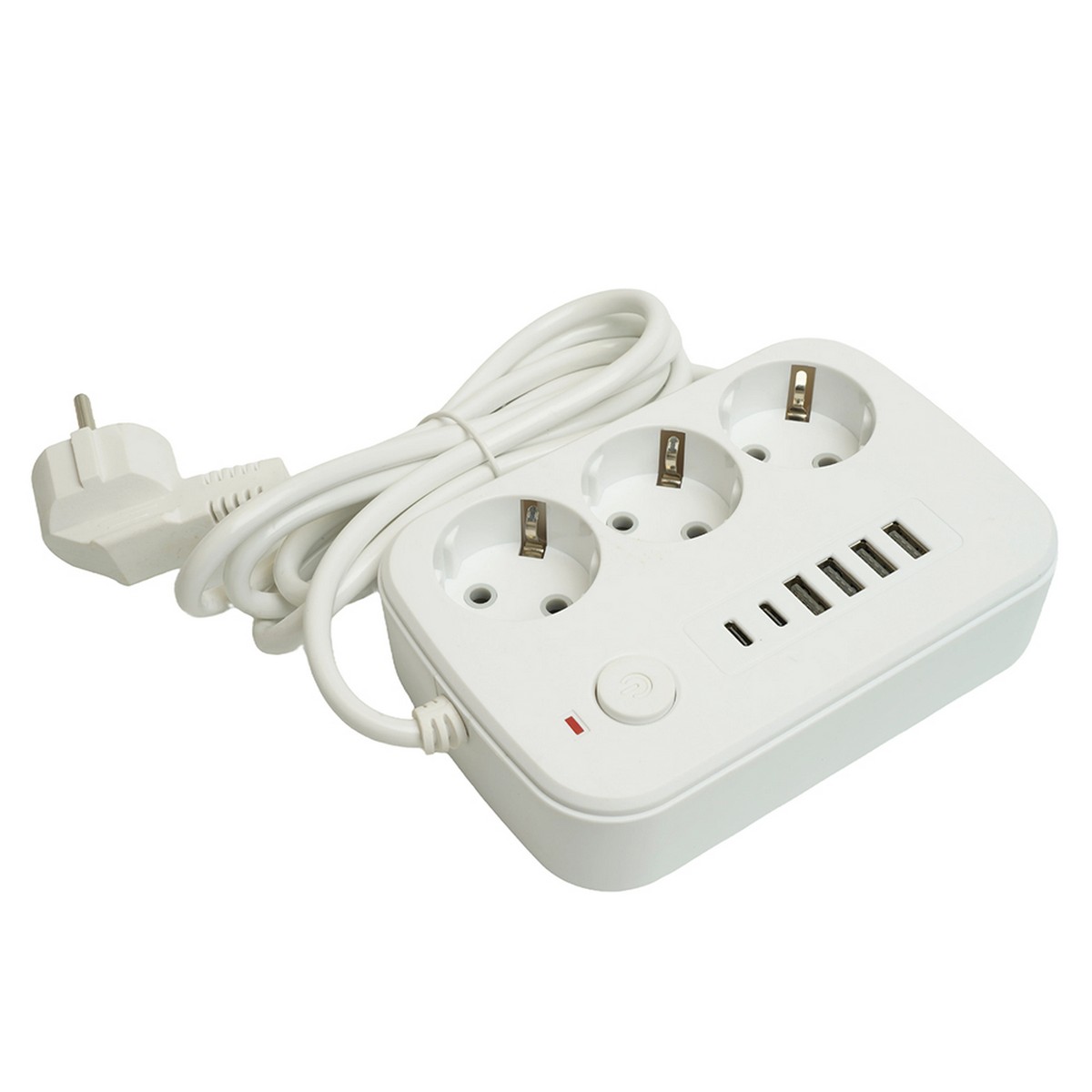 Колодки и удлинители, тройники Удлинитель STEKKER HM09-36-02 3-местный c/з 3x1 мм2 1,8 м 4USB+2Type-C 2,4А Home белый 49972 