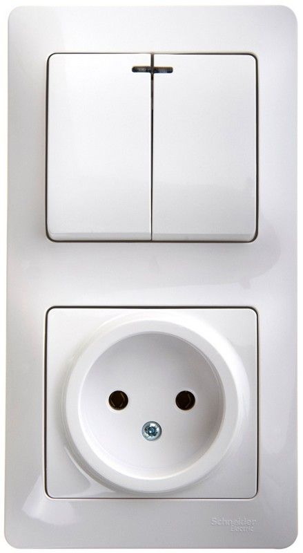 Glossa Белый Блок:Glossa Белый розетка и 2-кл. выключатель с подсветкой GSL000173