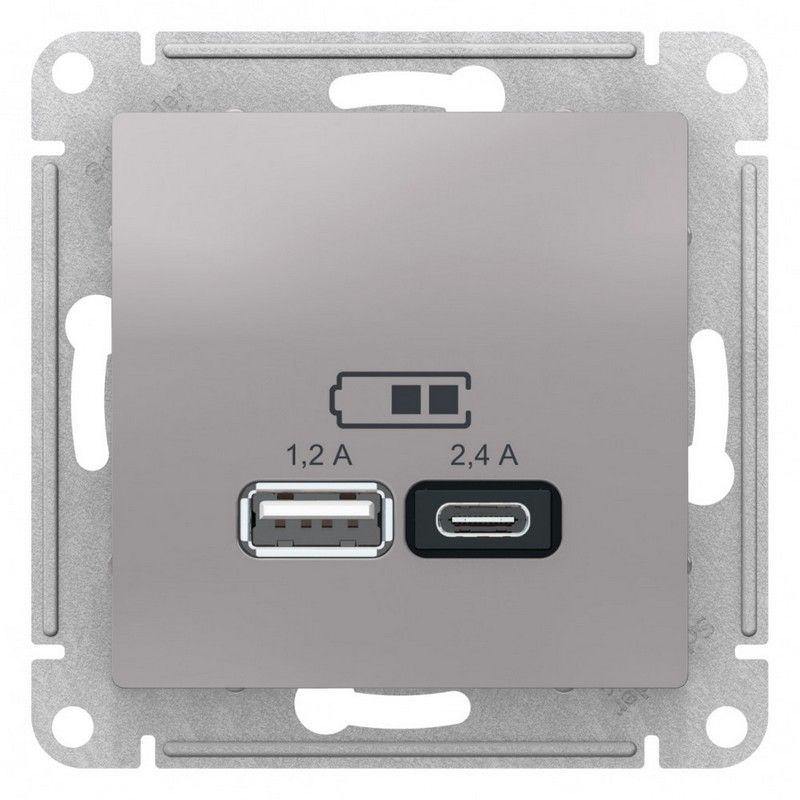 AtlasDesign Алюминий Розетка USB Systeme Electric AtlasDesign Алюминий A+С 5В/24А 2х5В/12А механизм ATN000339