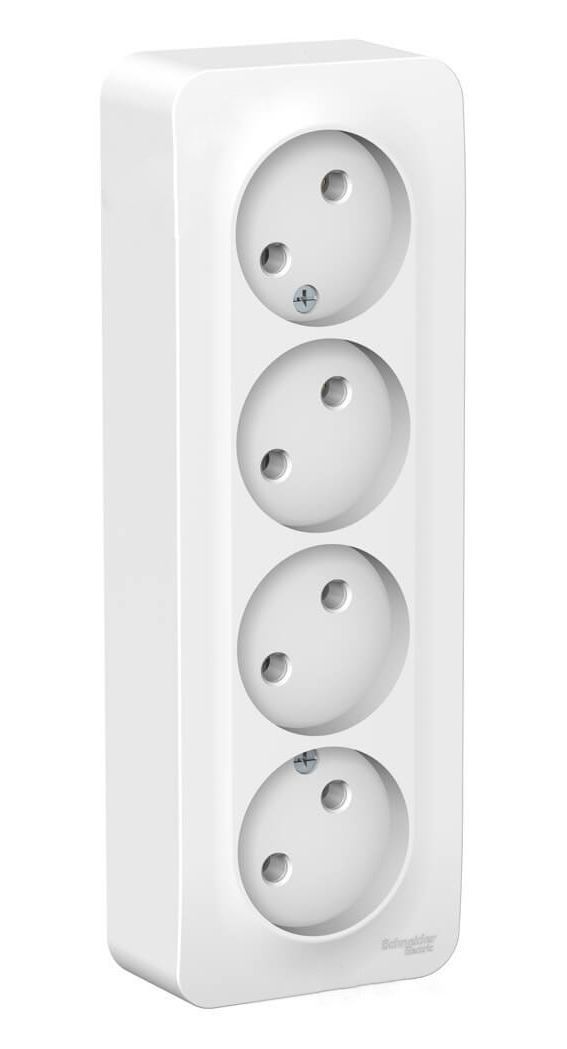 Blanca белые розетки и выключатели Розетка SE Blanca 4-ая Белый наружный б/з без шторок изолир. пластина BLNRA000411