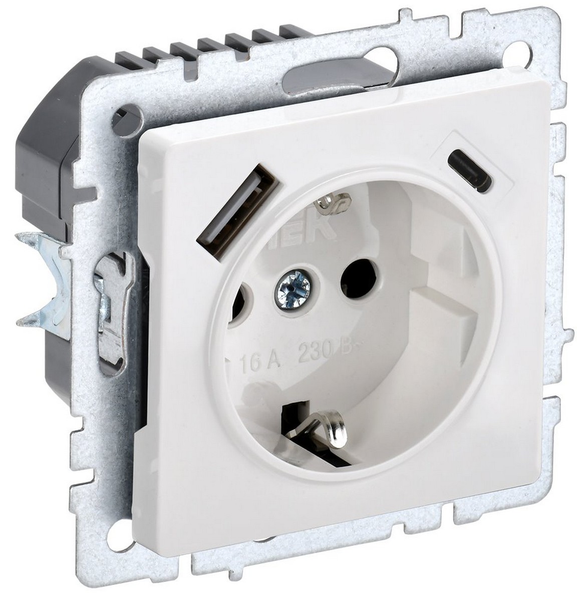 Розетка IEK BRITE с с/з и шторками 16А с USB A+C 18Вт РЮш11-1-БрБ белый BR-R14-16-U22-018-K01