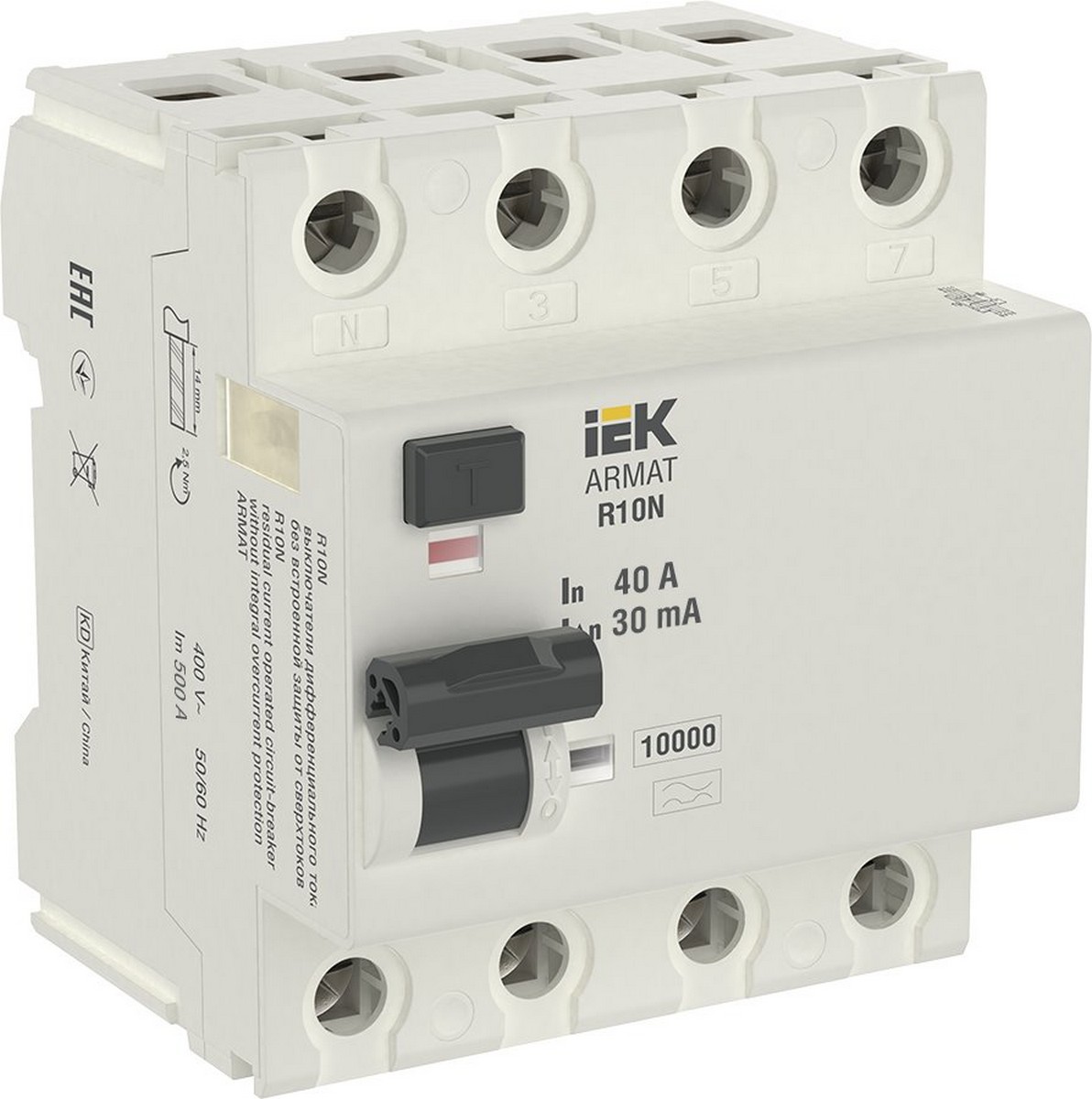 ВДТ УЗО IEK ARMAT R10N 4P 40А 30мА тип A AR-R10N-4-040A030
