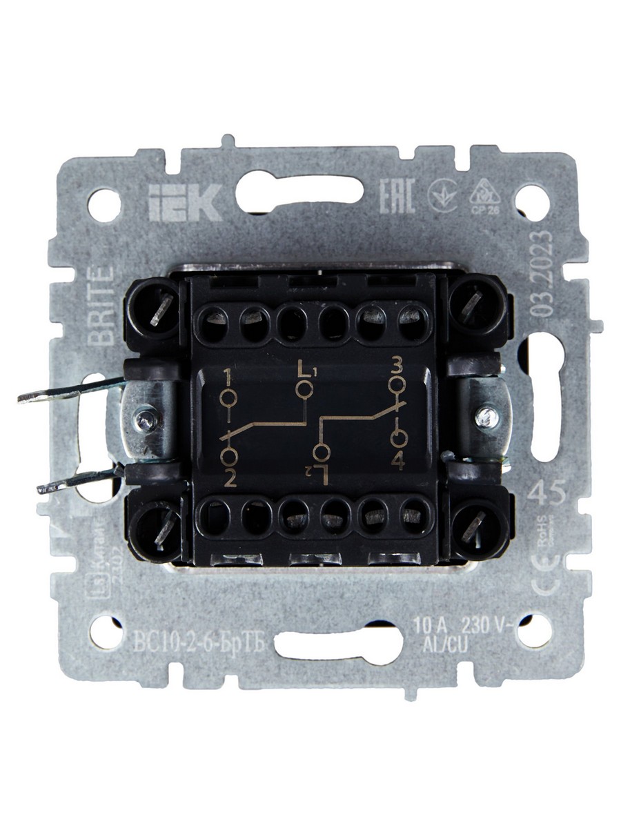 IEK Brite Бронза Выключатель IEK BRITE 2-клавишный проходной 10А ВС10-2-6-БрТБ темная бронза BR-V22-0-10-K45