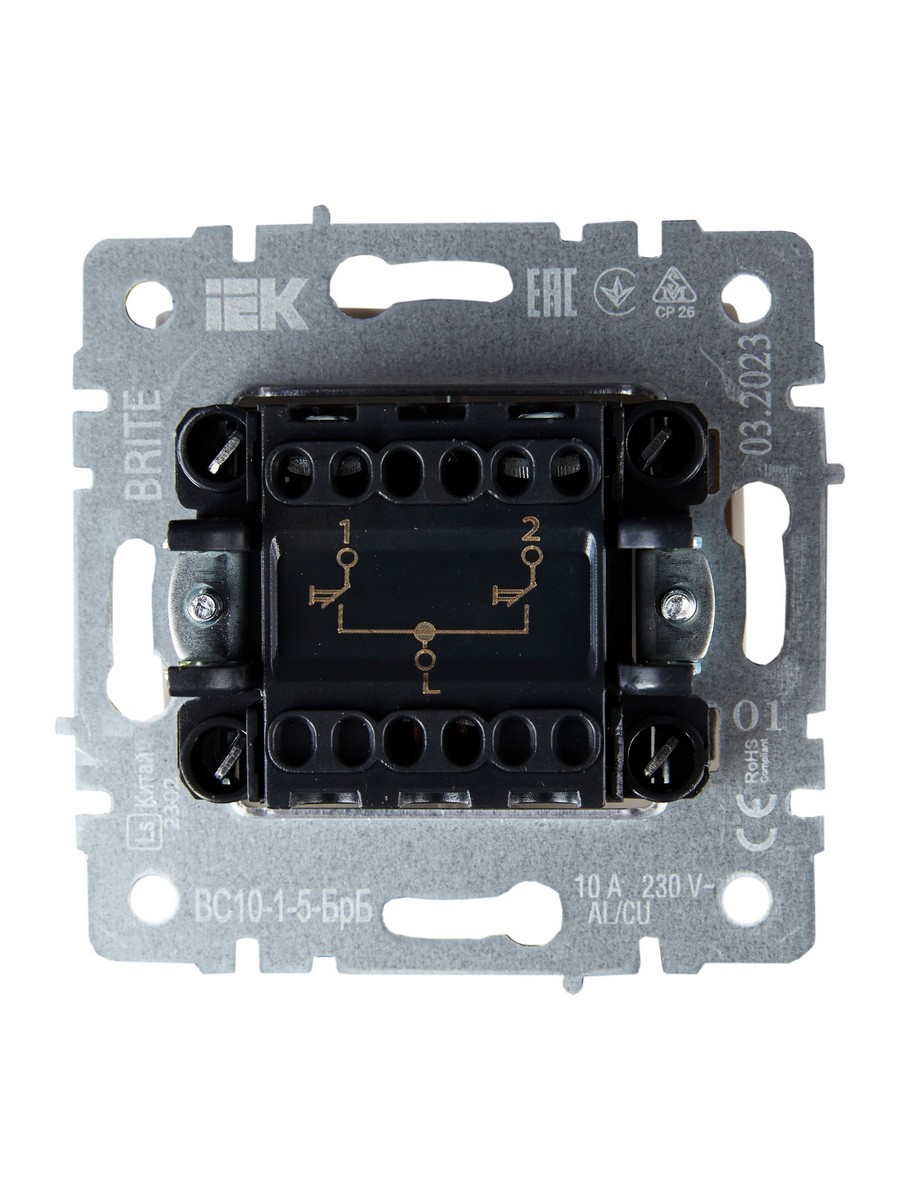 IEK Brite Белый Выключатель IEK BRITE жалюзи 10А ВС10-1-5-БрБ белый BR-V15-0-10-K01