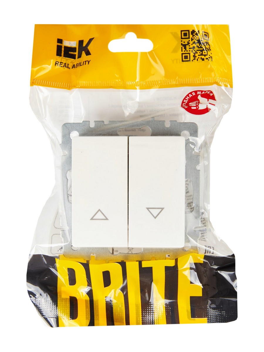 IEK Brite Белый Выключатель IEK BRITE жалюзи 10А ВС10-1-5-БрБ белый BR-V15-0-10-K01