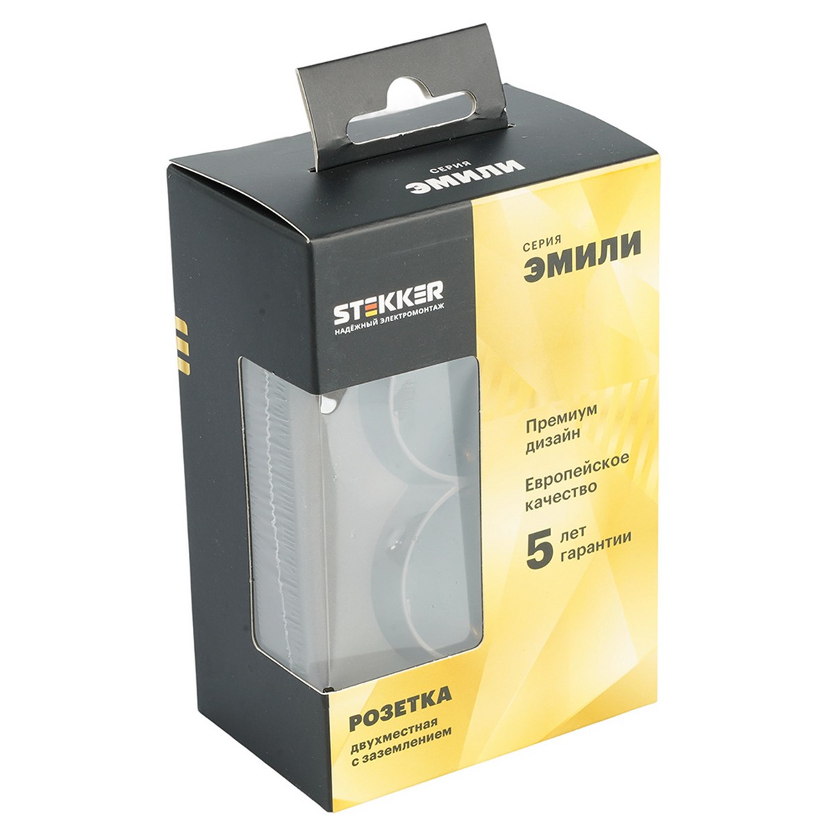 Эмили - Розетки и выключатели Stekker Розетка 2-местная с защитной шторкой STEKKER с/з  Эмили RST16-5114-09 антрацит soft touch 49934