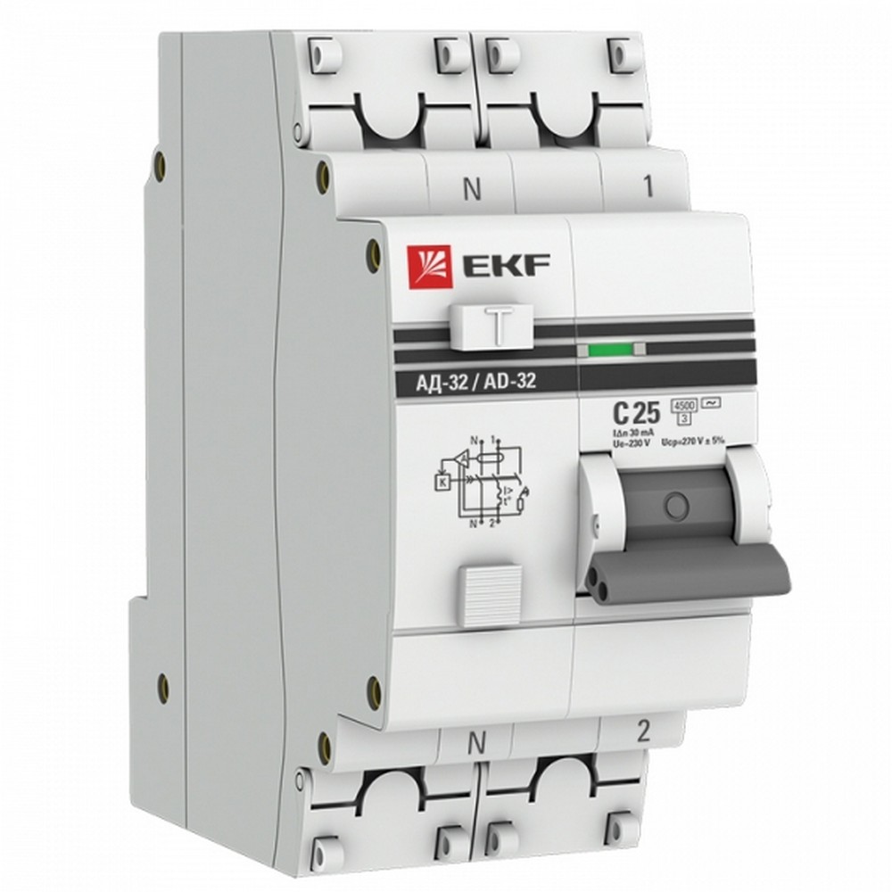 EKF Дифавтомат EKF PROxima АД-32 (C) 1P+N 25А/30мА тип АС 4,5кА электронный DA32-25-30-pro 