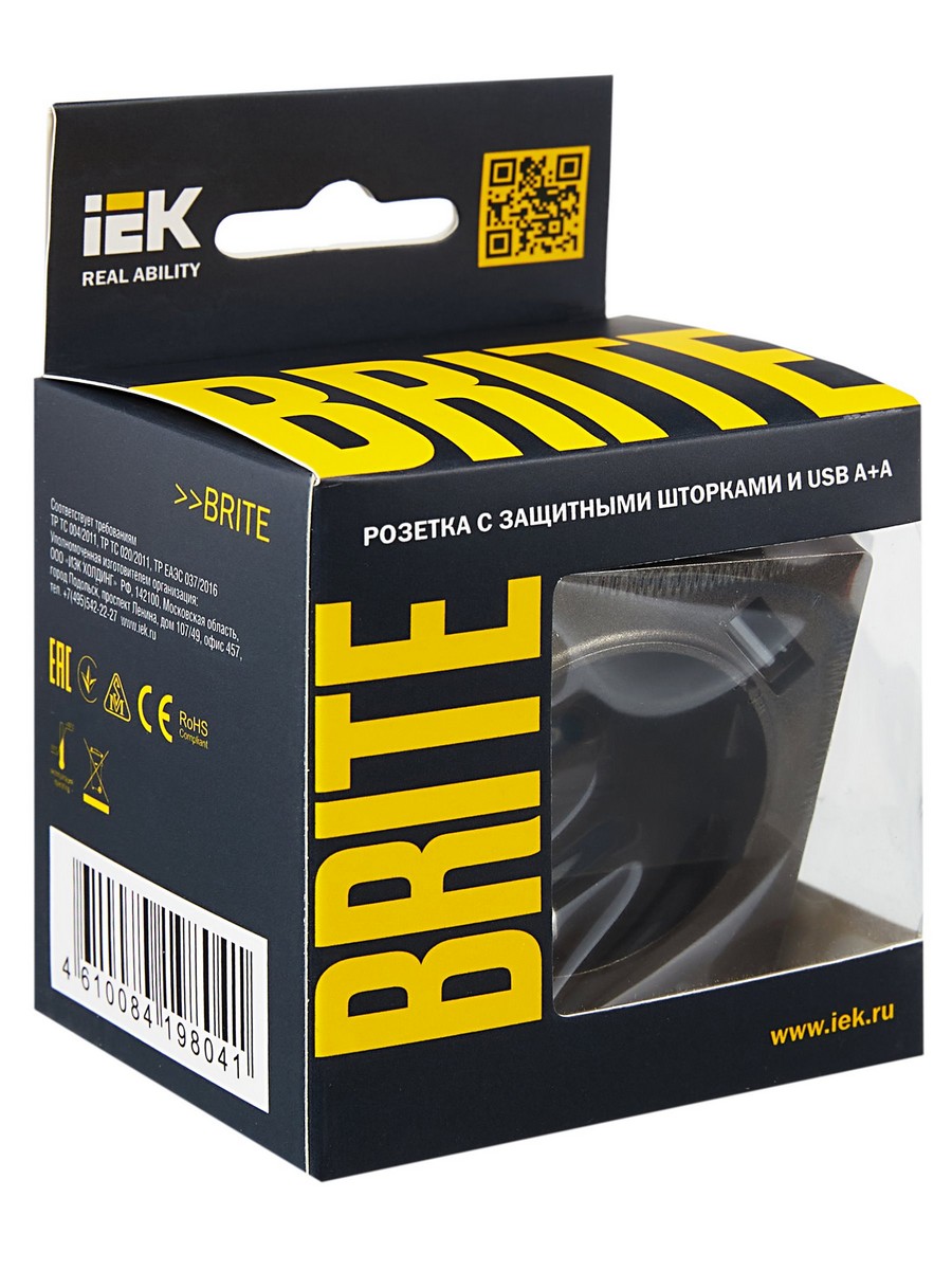 IEK Brite Бронза Розетка IEK BRITE с с/з и шторками 16А с USB A+A 3,1А РЮш10-2-БрТБ бронза BR-R14-16-U21-D31-K45