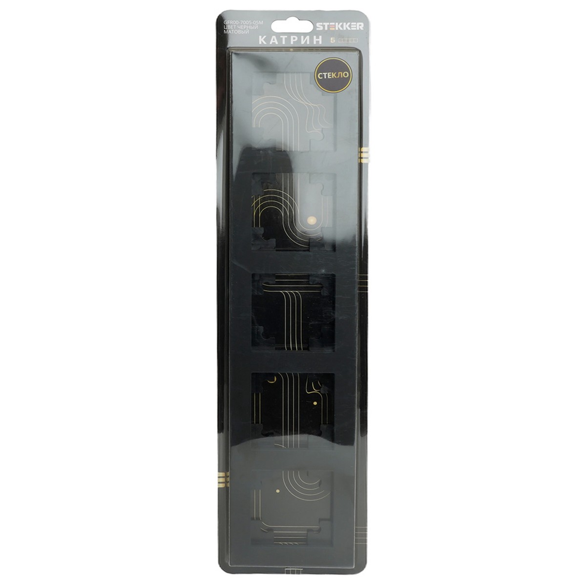 Катрин - Розетки и выключатели Stekker Рамка STEKKER 5-местная Катрин стекло черный матовый GFR00-7005-05М 49604