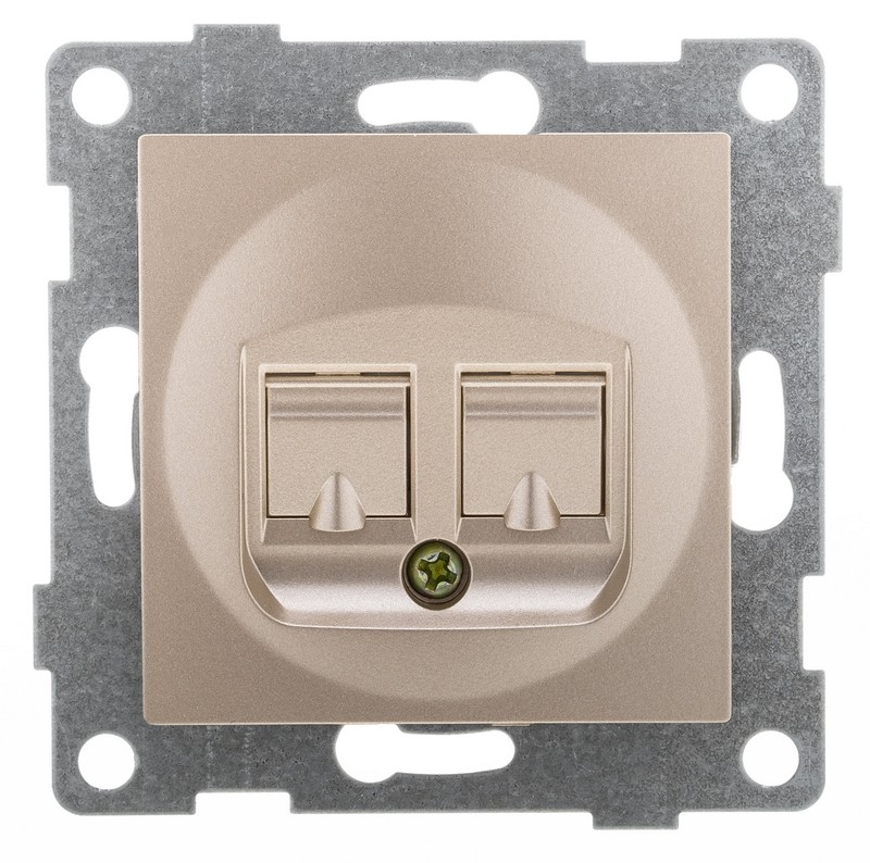 Gusi Ugra Шампань механизмы Механизм розетки компьютерной Gusi UGRA RJ45 двойной Шампань С11К2-027