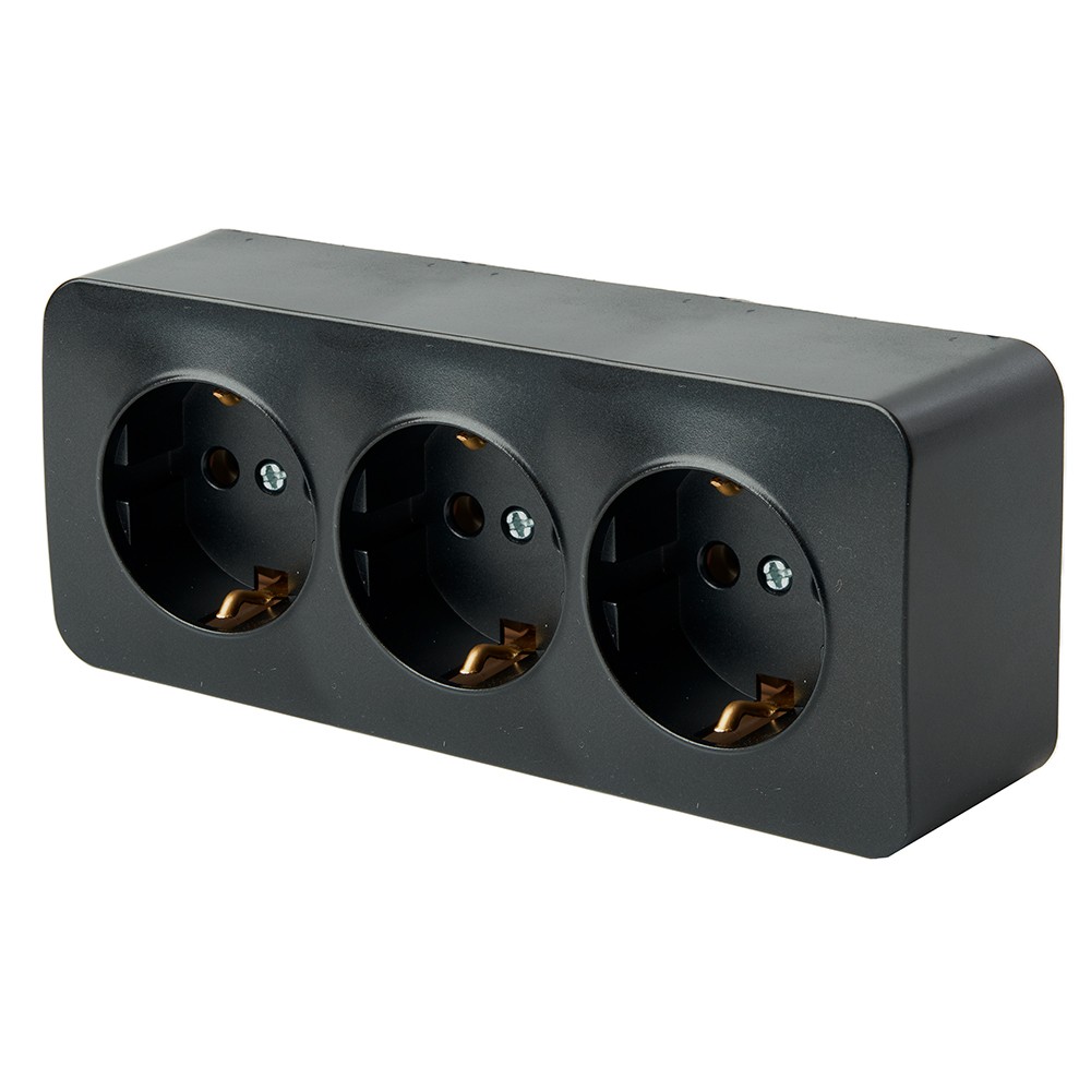 Накладные розетки и выключатели Stekker Розетка 3-местная с/з STEKKER София черный матовый MST16-13-05 49502