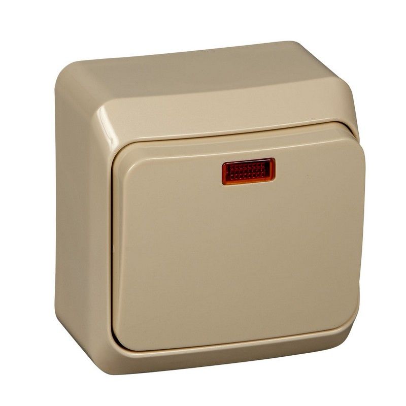 Этюд Кремовый Выключатель 1-клавишный Systeme Electric Этюд наружный Бежевый с подсветкой BA10-005K