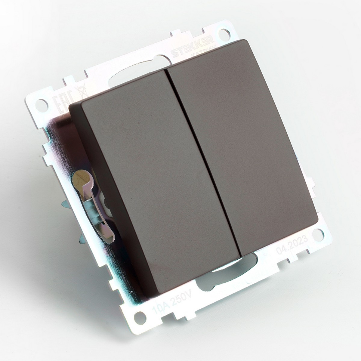 Катрин - Розетки и выключатели Stekker Переключатель 2-клавишный (механизм) STEKKER GLS10-7107-04 250V 10А Катрин шоколад 49170