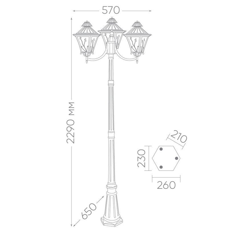 Уличные светильники столб Светильник садово-парковый Feron PL638 столб 3*60W 230V E27 черное золото 11646 