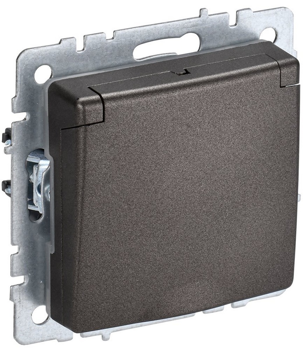 IEK Brite Бронза Розетка IEK BRITE с/з с шторками и крышкой 16А IP44 РСбш10-3-44-БрТБ темная бронза BR-R16-16-44-K45