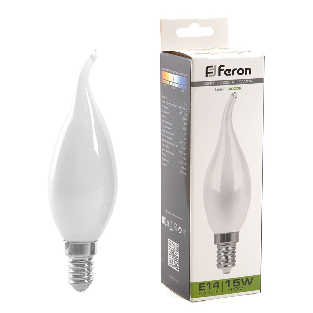 E14 Лампа светодиодная Feron LB-718 Свеча на ветру E14 15W 4000K 38262 