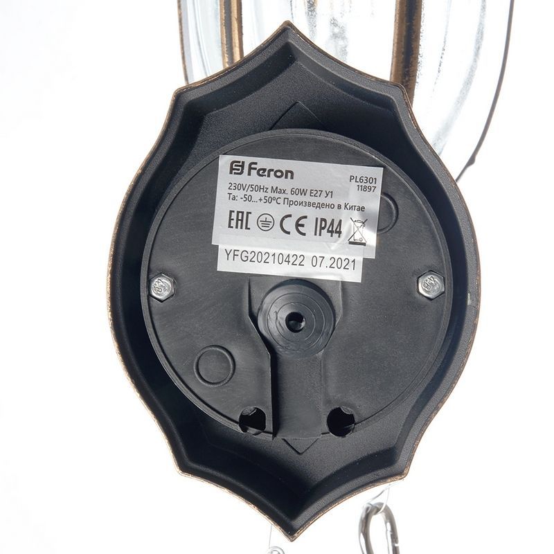 Уличные настенные светильники Светильник садово-парковый Feron PL6301 шестигранный на стену вверх 60W E27 230V черное золото 11897 