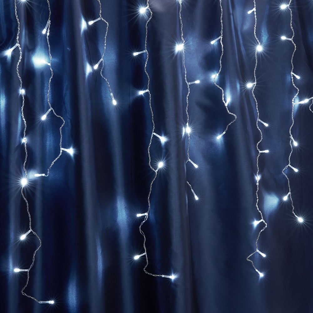 Светодиодная гирлянда Feron CL22 бахрома, статичная, 4,5м*0,8м + 3м 230V 5000К c питанием от сети, прозрачный шнур 32344