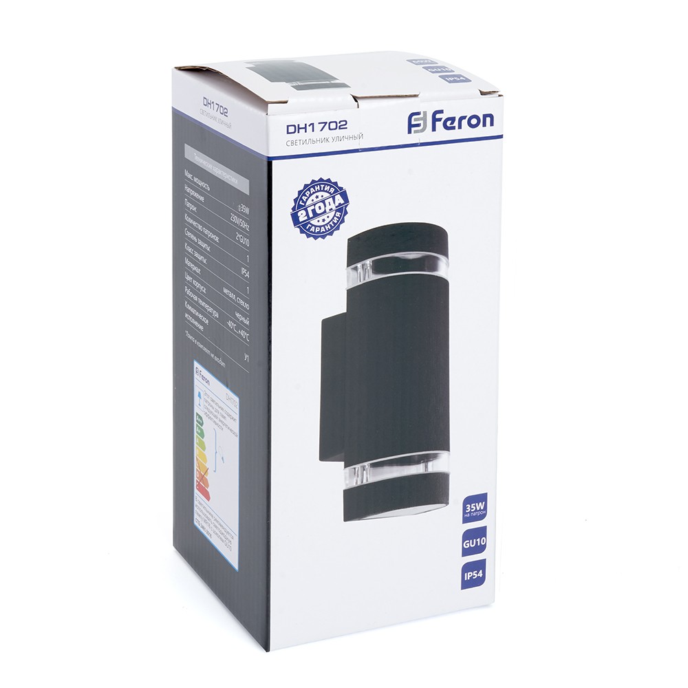 Уличные настенные светильники Светильник садово-парковый Feron DH1702 на стену вверх/вниз GU10 230V черный 48318 