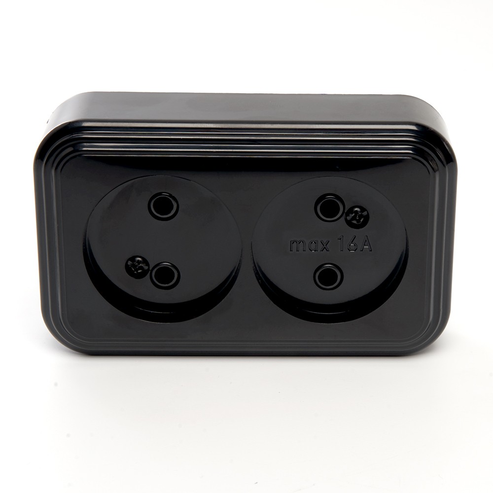 Накладные розетки и выключатели Stekker Розетка 2-местная б/з STEKKER PST16-30-20 16А IP20 черный Брест 39694