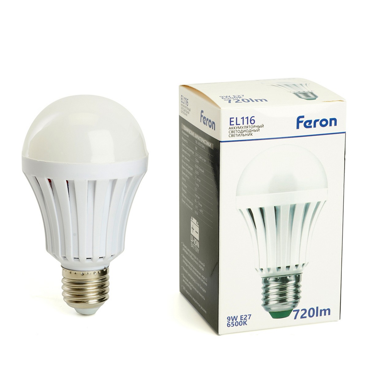 E27 Светильник аккумуляторный Feron EL116 9W Е27 белый 48979 